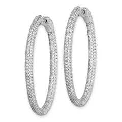 QMP589 Sterling Shimmer Sterling Silver Rhodium-plated 400 Stone Pav������ 1.1mm CZ In and Out Oval Hinged Hoop Earrings