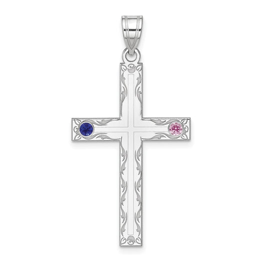 Sterling Silver Rh-plt Crystal Family Cross Pendant QMP5_2SS--6