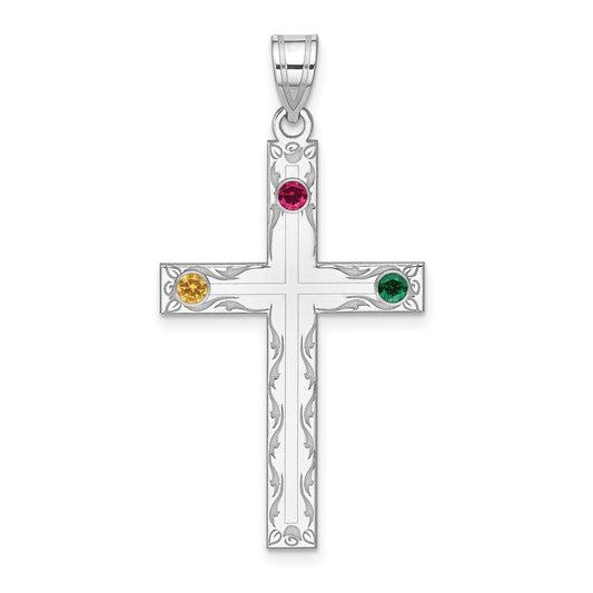 Sterling Silver Rh-plt Crystal Family Cross Pendant QMP5_3SS--6
