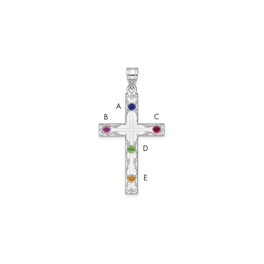 Sterling Silver Rh-plt Crystal Family Cross Pendant QMP5_5SS--6