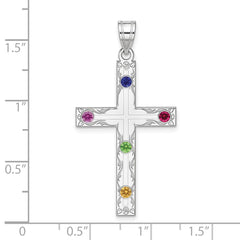 Sterling Silver Rh-plt Crystal Family Cross Pendant QMP5_5SS--6