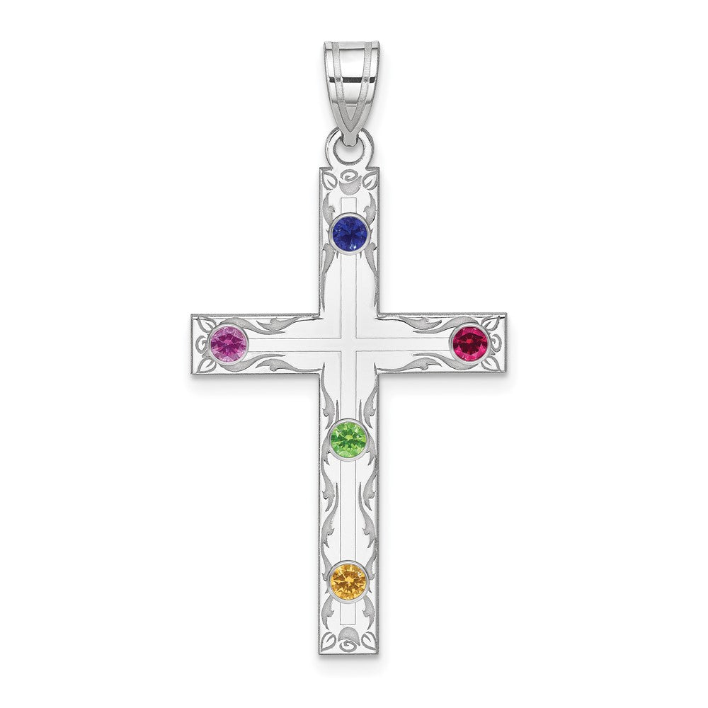 Sterling Silver Rh-plt Crystal Family Cross Pendant QMP5_5SS--6