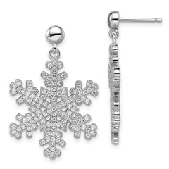 QMP684 Brilliant Embers Sterling Silver Rhodium-plated 242 Stone Micro Pav������ CZ Snowflake Dangle Post Earrings