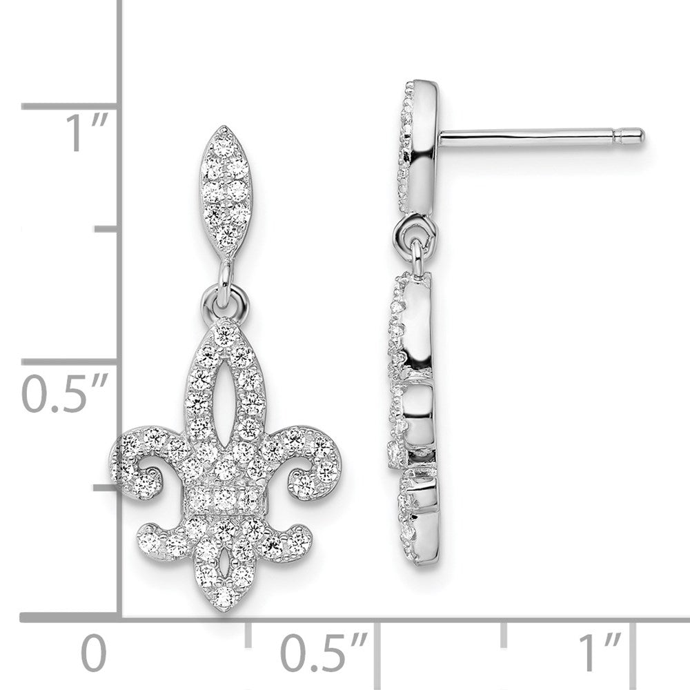 QMP694 Brilliant Embers Sterling Silver Rhodium-plated 940 Stone Micro Pav������������������������������������������������������ CZ Fleur De Lis Post Dangle Earrings
