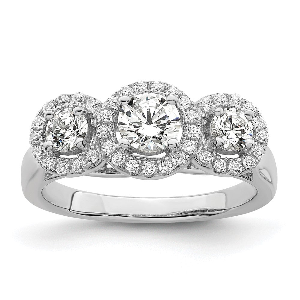 Brilliant Embers Sterling Silver Rhodium-plated 42 Stone Halo Micro Pav������������������ CZ 3 Stone Ring