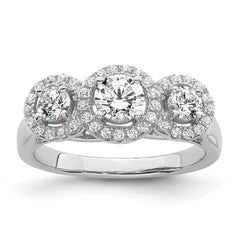 Brilliant Embers Sterling Silver Rhodium-plated 42 Stone Halo Micro Pav������������������ CZ 3 Stone Ring