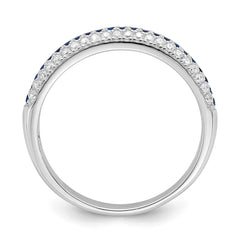 Brilliant Embers Sterling Silver Rhodium-plated 67 Stone Blue and White Micro Pav������������������ CZ Polished Ring