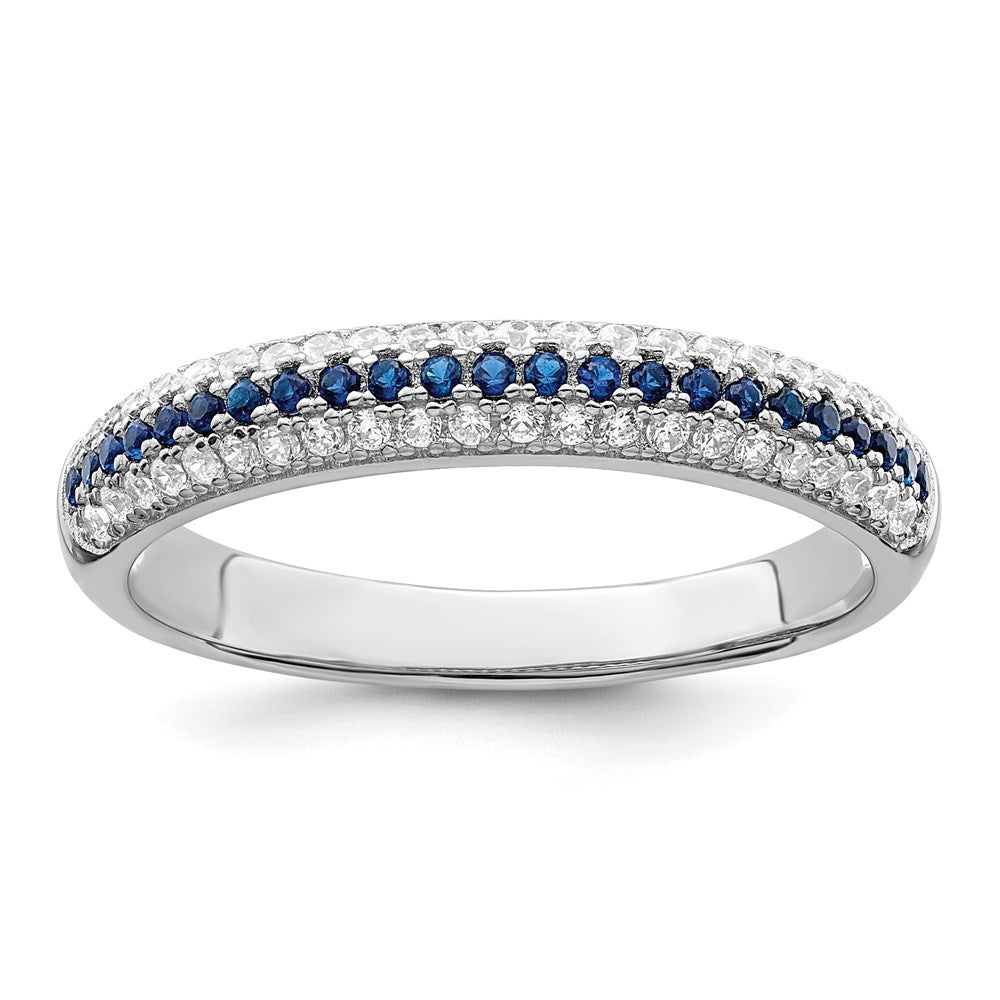 Brilliant Embers Sterling Silver Rhodium-plated 67 Stone Blue and White Micro Pav������������������ CZ Polished Ring
