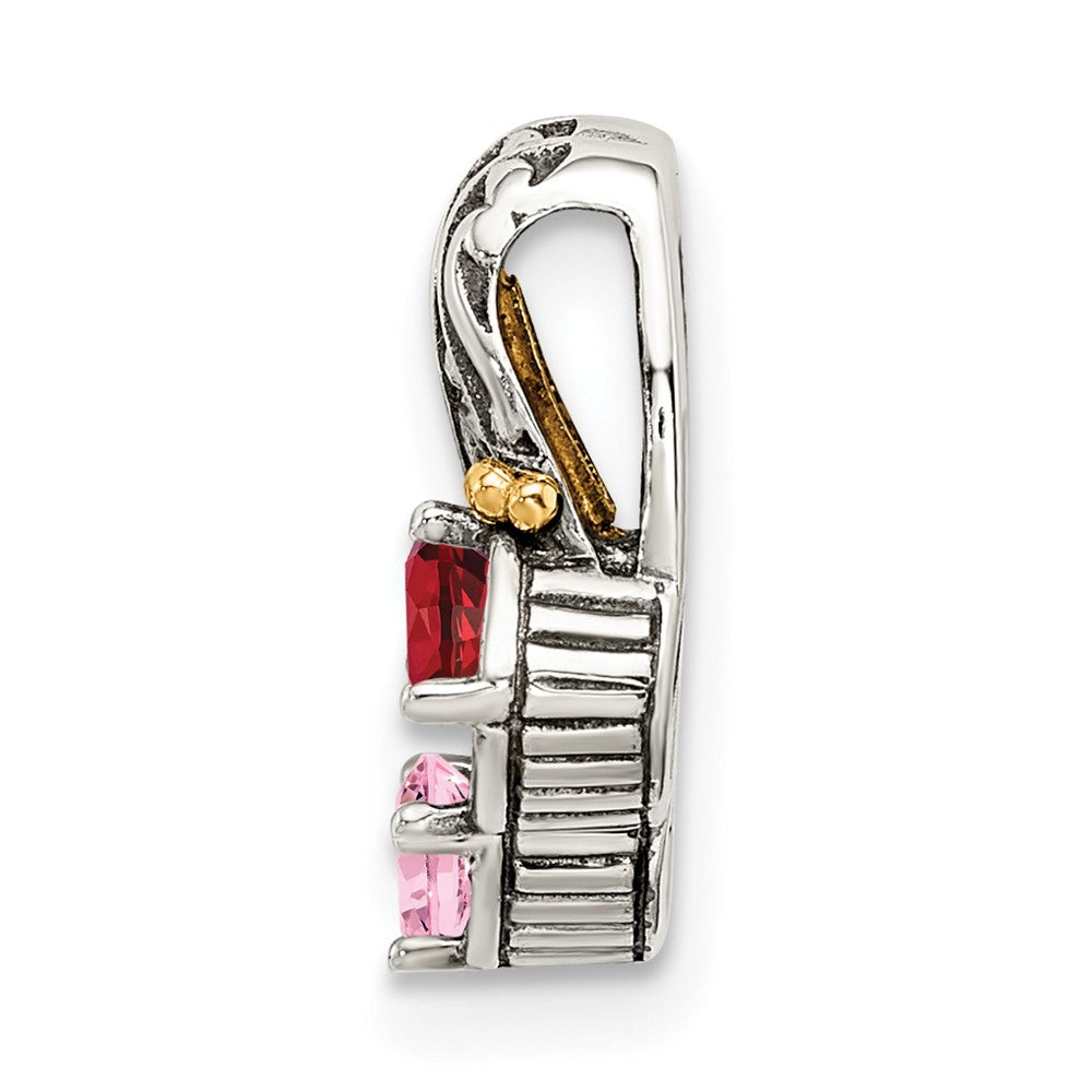 Sterling Silver Antiqued w/14k 2-stone Mother's Pendant QMPD10_2--6