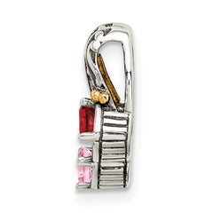 Sterling Silver Antiqued w/14k 2-stone Mother's Pendant QMPD10_2--6