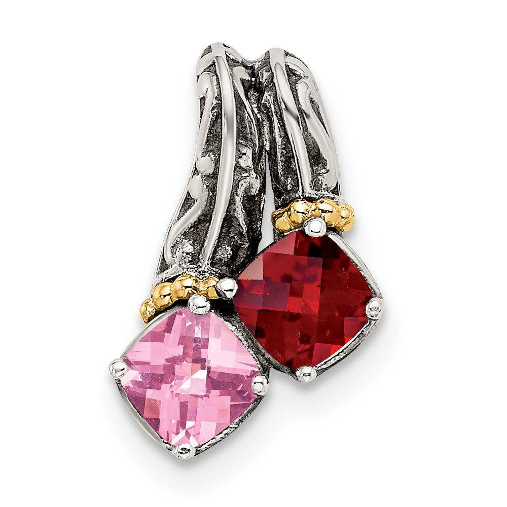 Sterling Silver Antiqued w/14k 2-stone Mother's Pendant QMPD10_2--6