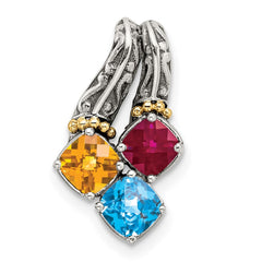 Sterling Silver Antiqued w/14k 3-stone Mother's Pendant QMPD10_3--6