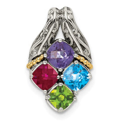 Sterling Silver Antiqued w/14k 4-stone Mother's Pendant QMPD10_4--6
