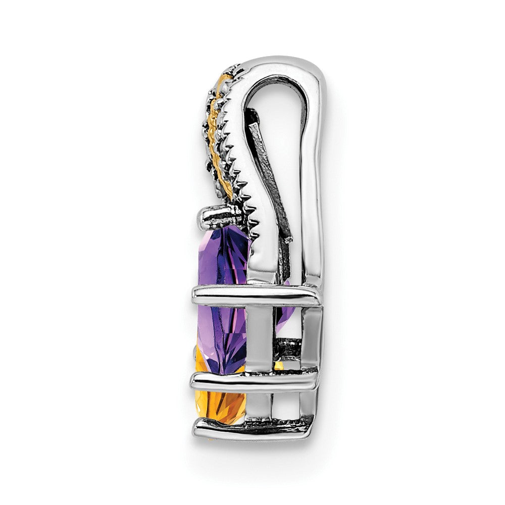 Sterling Silver Antiqued w/14k 2-stone w/Diamond Mother's Pendant QMPD12_2--6