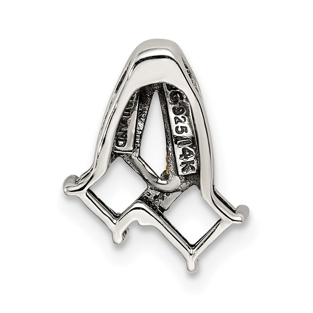 Sterling Silver Antiqued w/14k 2-stone w/Diamond Mother's Pendant QMPD12_2--6