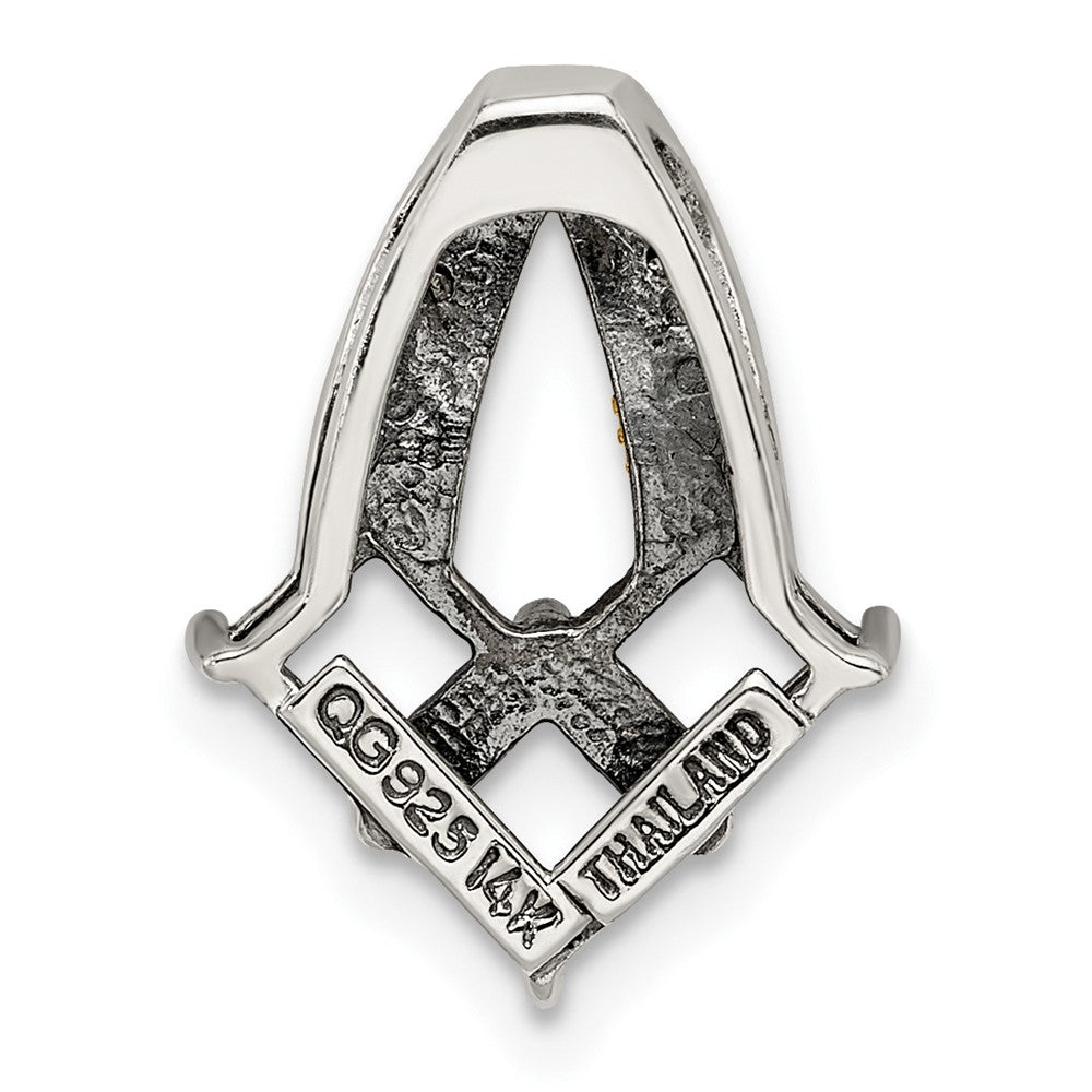 Sterling Silver Antiqued w/14k 3-stone w/Diamond Mothers Pendant Semi-Mount QMPD12_3--6