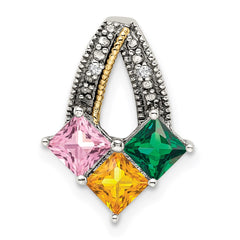 Sterling Silver Antiqued w/14k 3-stone w/Diamond Mother's Pendant QMPD12_3--6