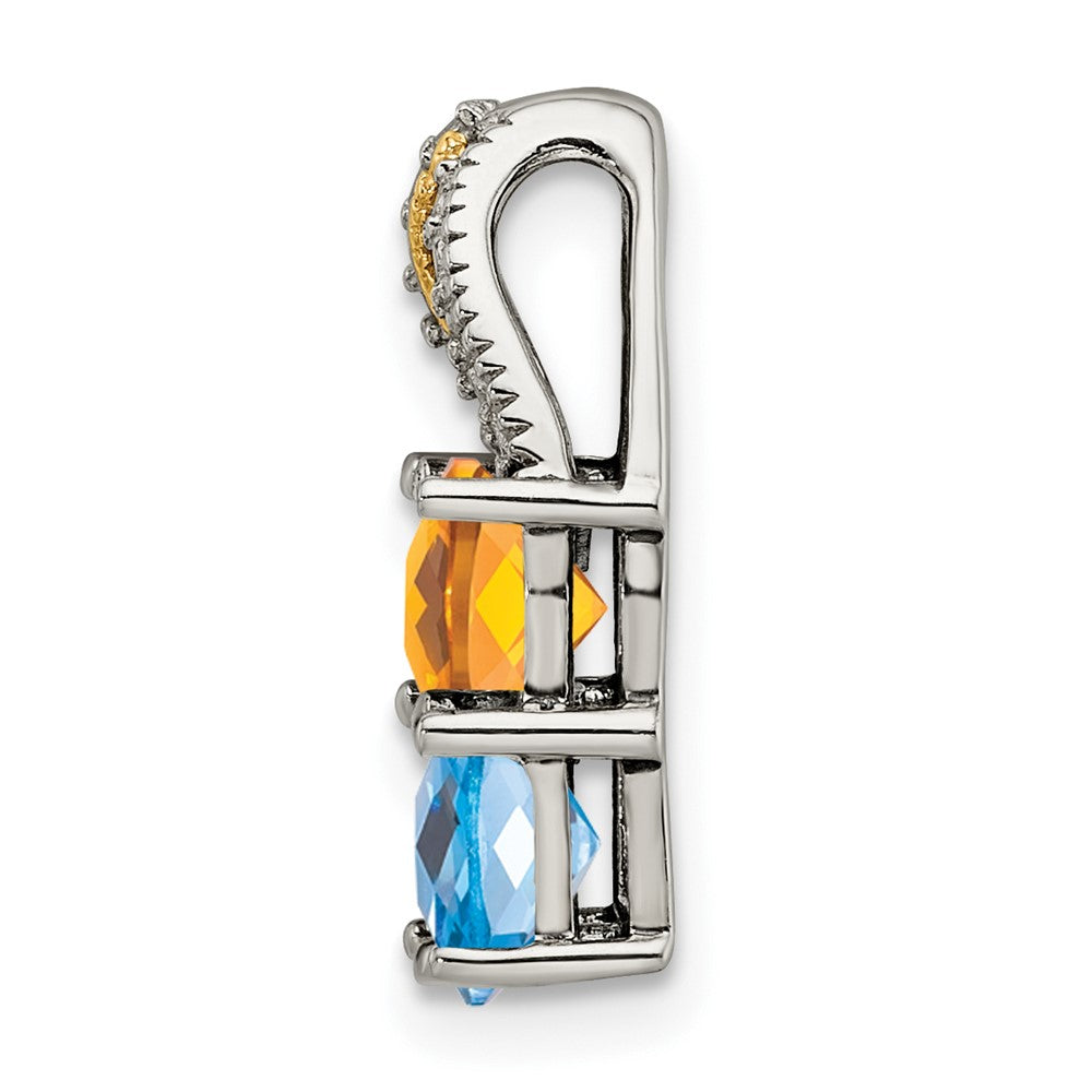 Sterling Silver Antiqued w/14k 4-stone w/Diamond Mothers Pendant Semi-Mount QMPD12_4--6