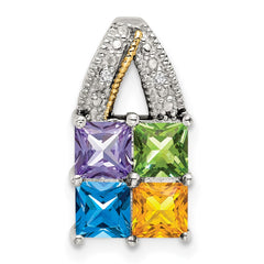 Sterling Silver Antiqued w/14k 4-stone w/Diamond Mother's Pendant QMPD12_4--6