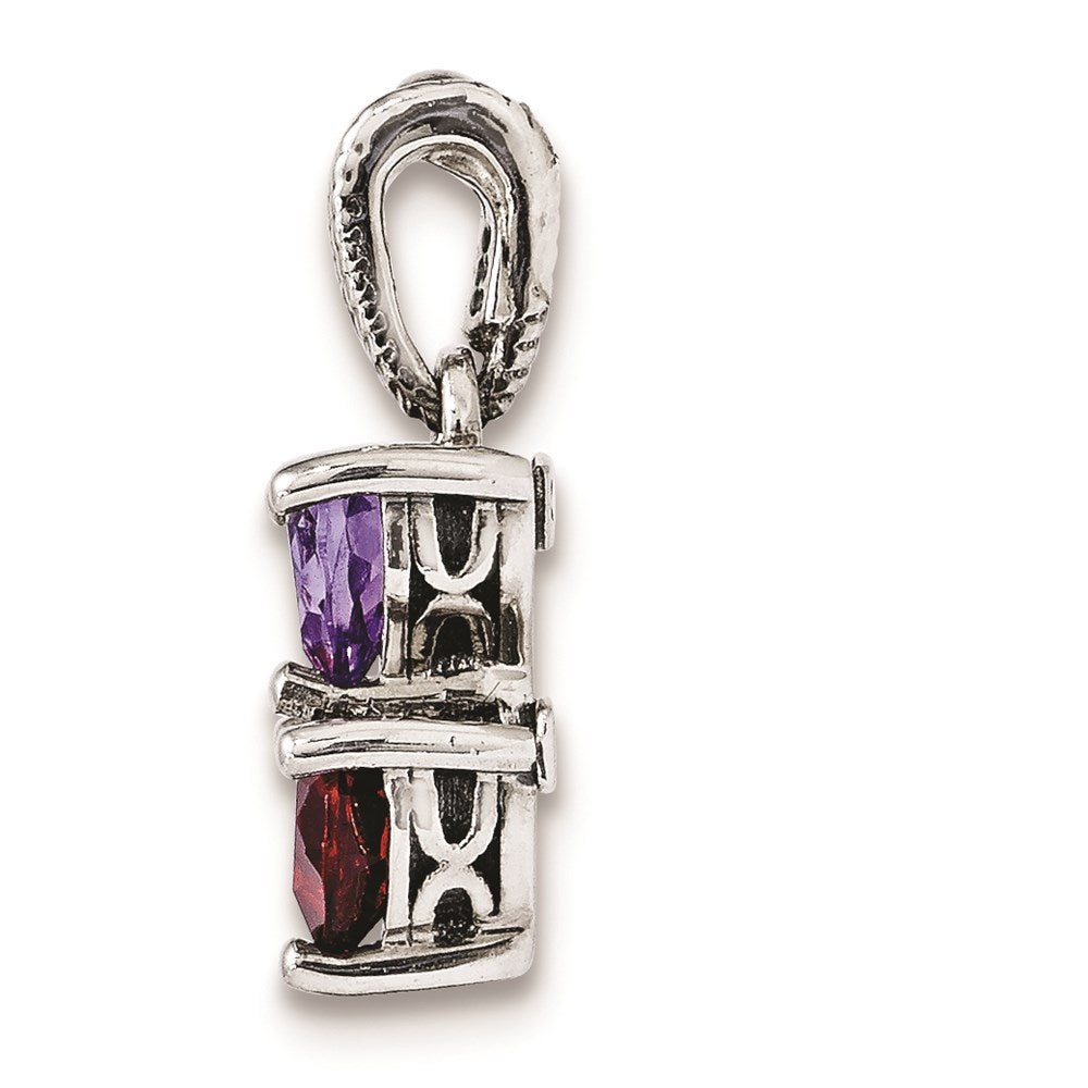 Sterling Silver Antiqued w/14k 2-stone Mother's Pendant QMPD16_2--6