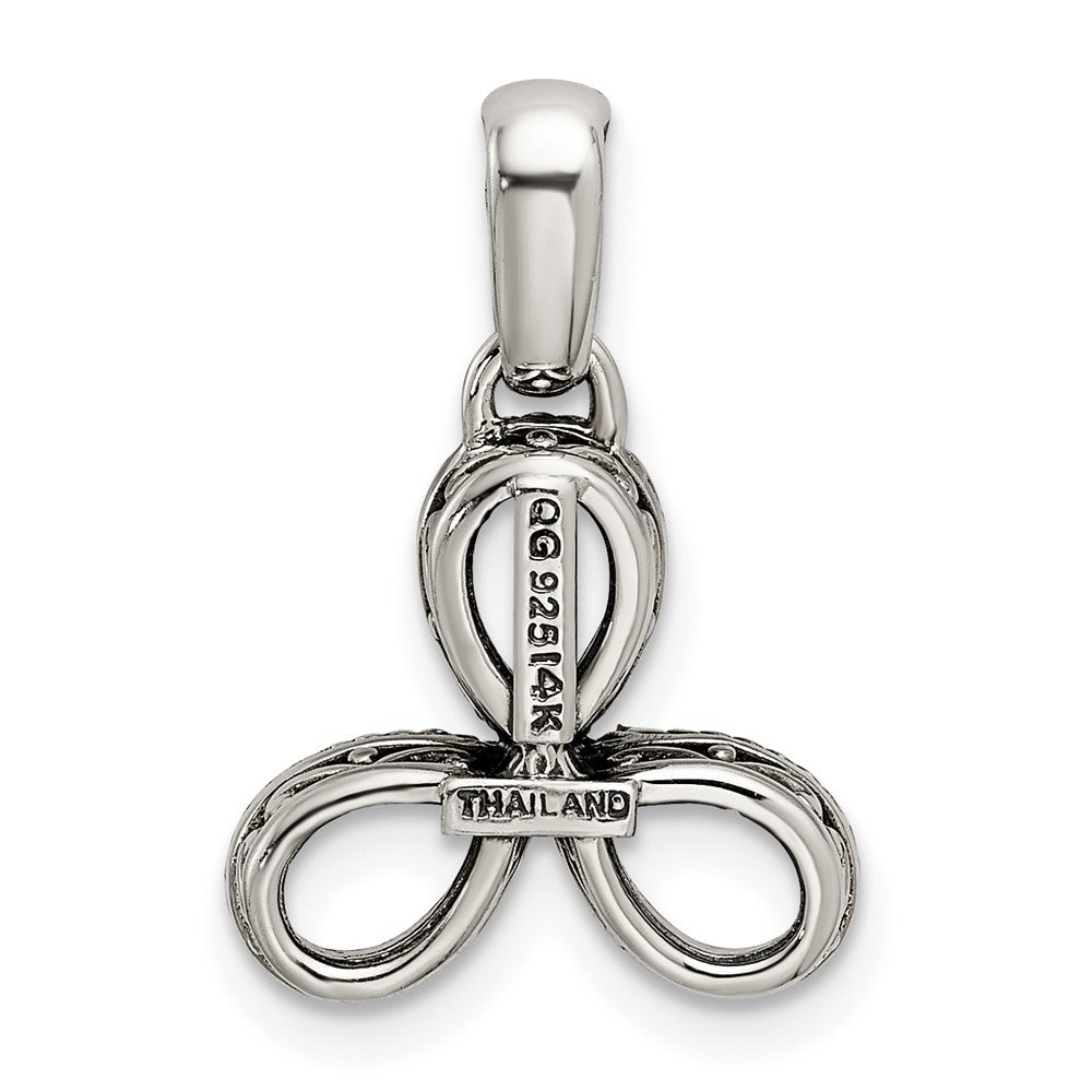 Sterling Silver Antiqued w/14k 3-stone w/Diamond Mother's Pendant QMPD20_3--6