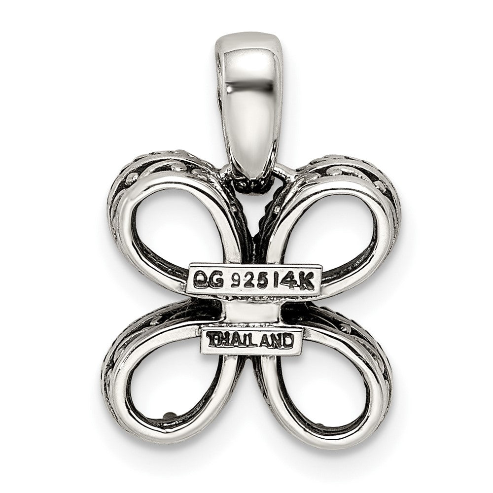 Sterling Silver Antiqued w/14k 4-stone w/Diamond Mother's Pendant QMPD20_4--6