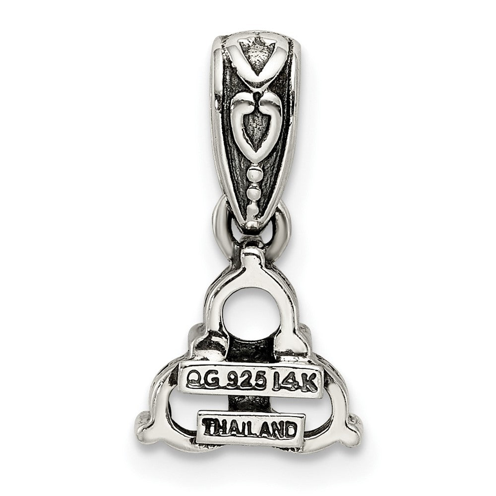 Sterling Silver Antiqued w/14k 3-stone w/Diamond Mother's Pendant QMPD23_3--6