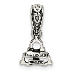 Sterling Silver Antiqued w/14k 3-stone w/Diamond Mothers Pendant Semi-Mount QMPD23_3--6