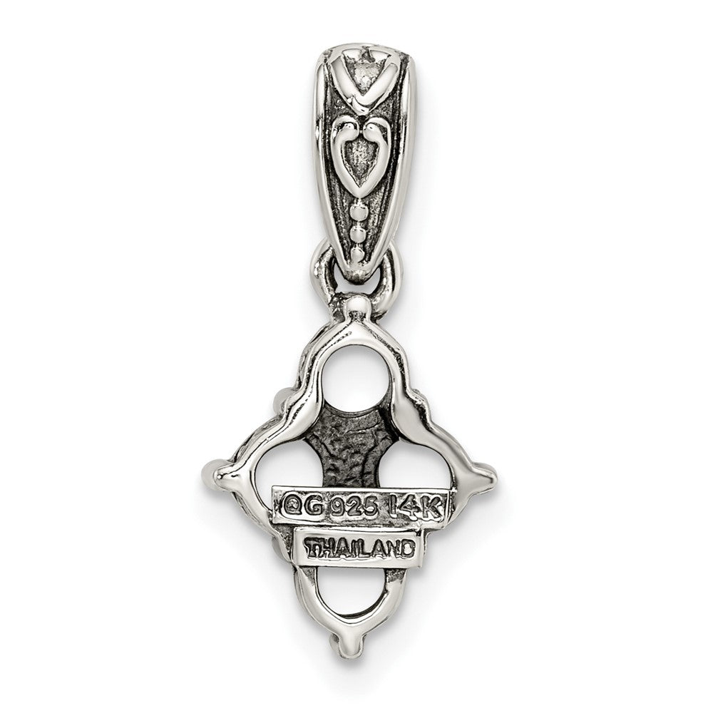 Sterling Silver Antiqued w/14k 4-stone w/Diamond Mother's Pendant QMPD23_4--6