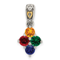 Sterling Silver Antiqued w/14k 4-stone w/Diamond Mothers Pendant Semi-Mount QMPD23_4--6