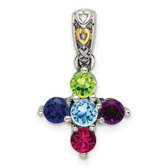 Sterling Silver Antiqued w/14k 5-stone w/Diamond Mother's Pendant QMPD23_5--6