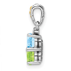 Sterling Silver Antiqued w/14k 2-stone w/Diamond Mother's Pendant QMPD24_2--6