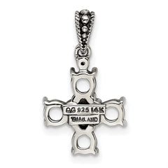 Sterling Silver Antiqued w/14k 5-stone w/Diamond Mother's Pendant QMPD24_5--6