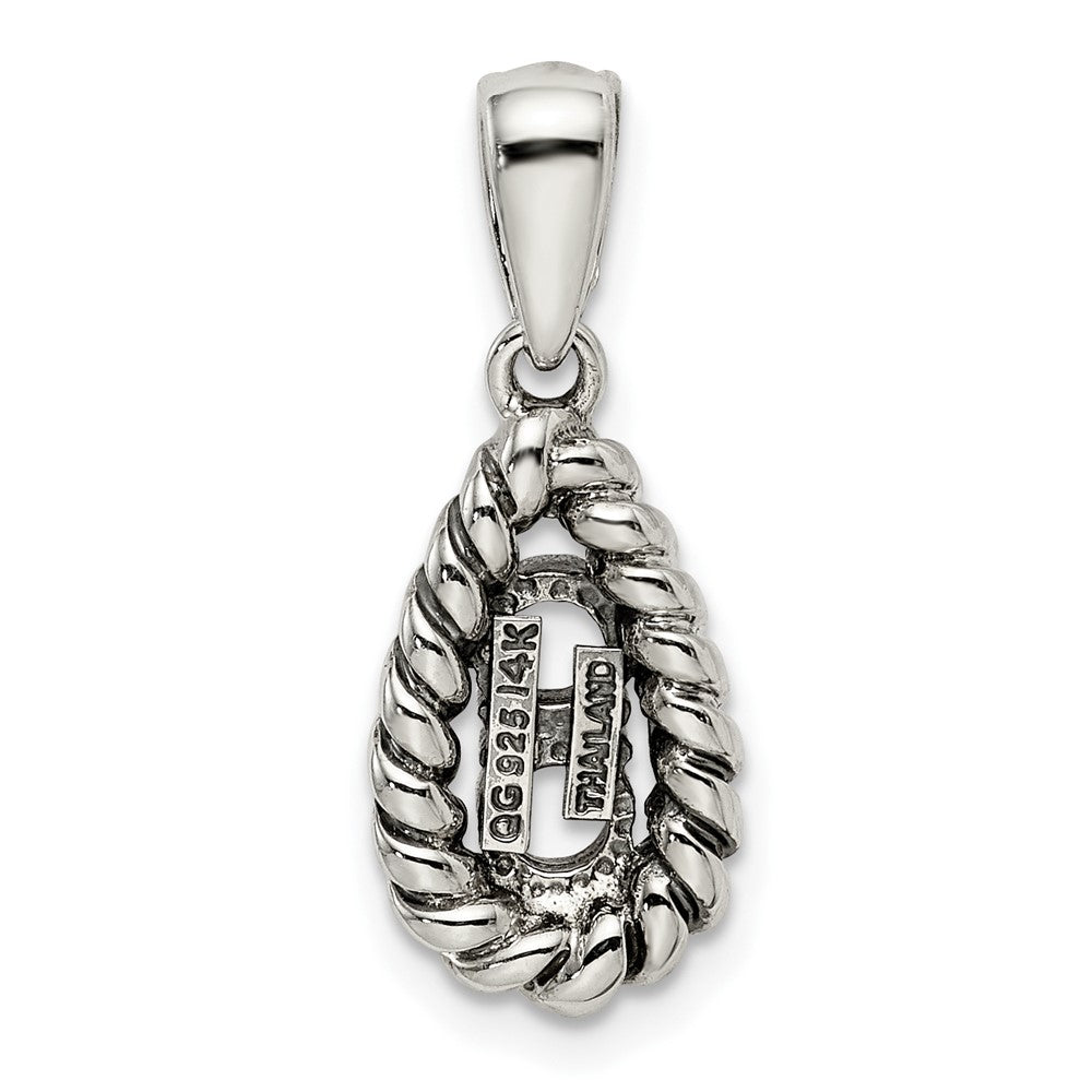 Sterling Silver Antiqued w/14k 2-stone w/Diamond Mother's Pendant QMPD25_2--6