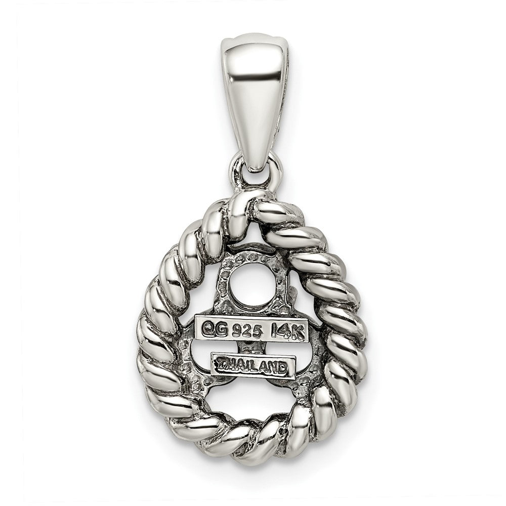 Sterling Silver Antiqued w/14k 3-stone w/Diamond Mothers Pendant Semi-Mount QMPD25_3--6
