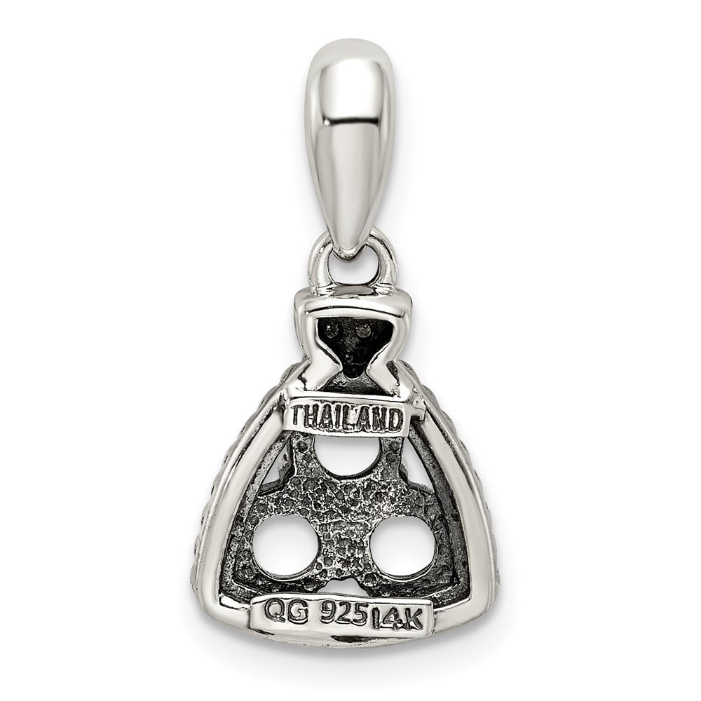 Sterling Silver Antiqued w/14k 3-stone w/Diamond Mother's Pendant QMPD26_3--6