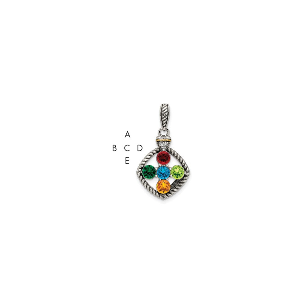 Sterling Silver Antiqued w/14k 5-stone w/Diamond Mothers Pendant Semi-Mount QMPD26_5--6