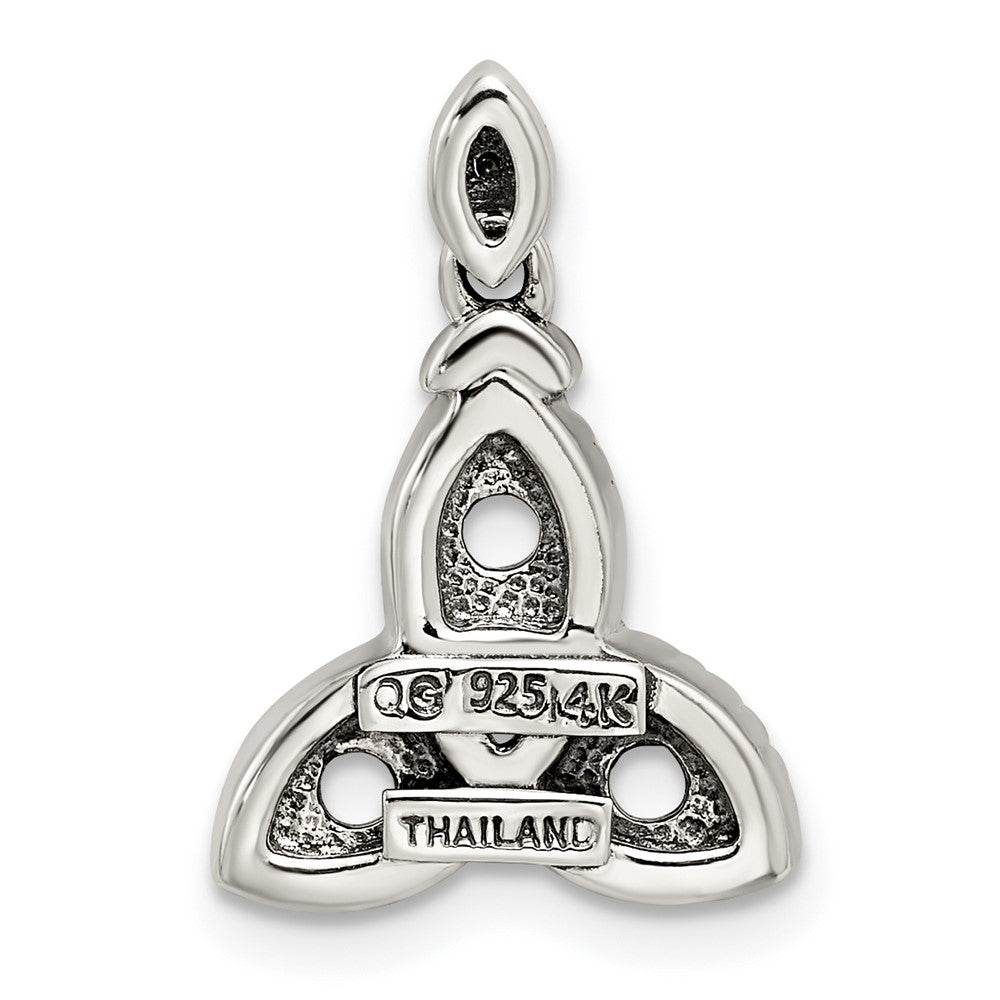 Sterling Silver Antiqued w/14k 3-stone w/Diamond Mother's Pendant QMPD28_3--6