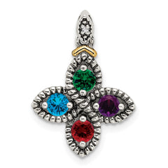 Sterling Silver Antiqued w/14k 4-stone w/Diamond Mothers Pendant Semi-Mount QMPD28_4--6