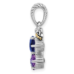 Sterling Silver Antiqued w/14k 2-stone w/Diamond Mothers Pendant Semi-Mount QMPD29_2--6