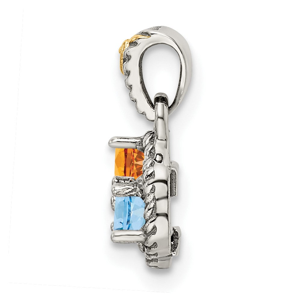 Sterling Silver Antiqued w/14k 3-stone w/Diamond Mothers Pendant Semi-Mount QMPD38_3--6