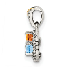 Sterling Silver Antiqued w/14k 3-stone w/Diamond Mothers Pendant Semi-Mount QMPD38_3--6