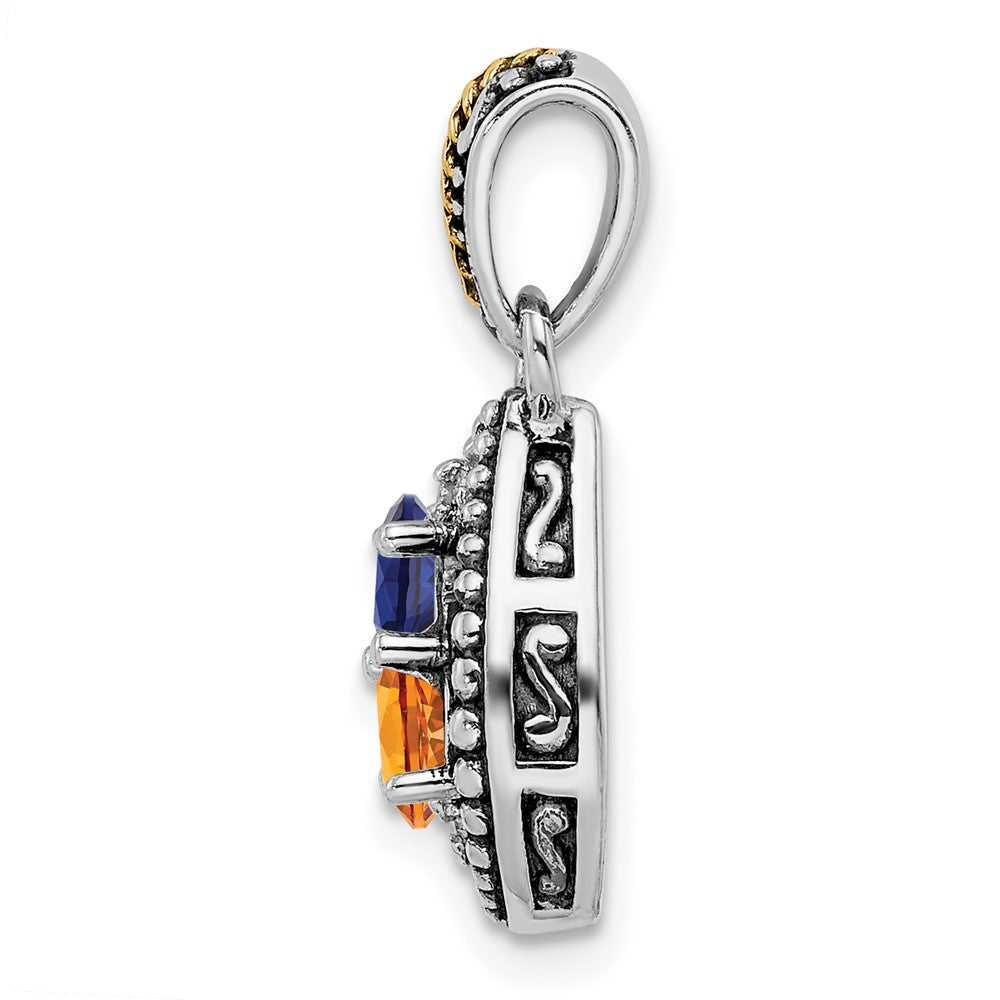 Sterling Silver Antiqued w/14k 2-stone w/Diamond Mothers Pendant Semi-Mount QMPD40_2--6