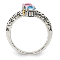 Sterling Silver Antiqued w/14k 2-stone Mother's Ring