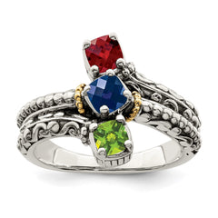 Sterling Silver Antiqued w/14k 3-stone Mother's Ring