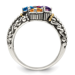 Sterling Silver Antiqued w/14k 4-stone Mother's Ring