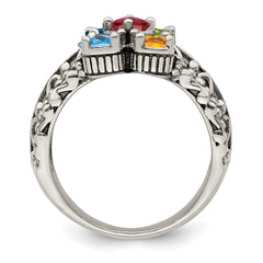 Sterling Silver Antiqued w/14k 5-stone Mother's Ring