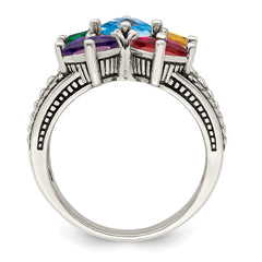 Sterling Silver Antiqued w/14k 5-stone Mother's Ring