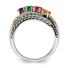 Sterling Silver Antiqued w/14k 4-stone Mother's Ring