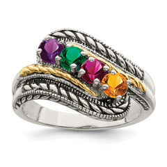 Sterling Silver Antiqued w/14k 4-stone Mother's Ring
